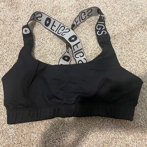 Figs Black Sports Bra with Logo Straps
